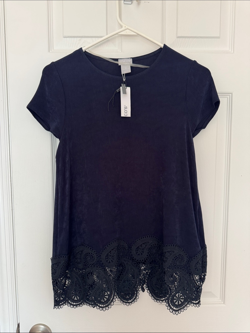Chico's Navy Tunic with Lace Hem